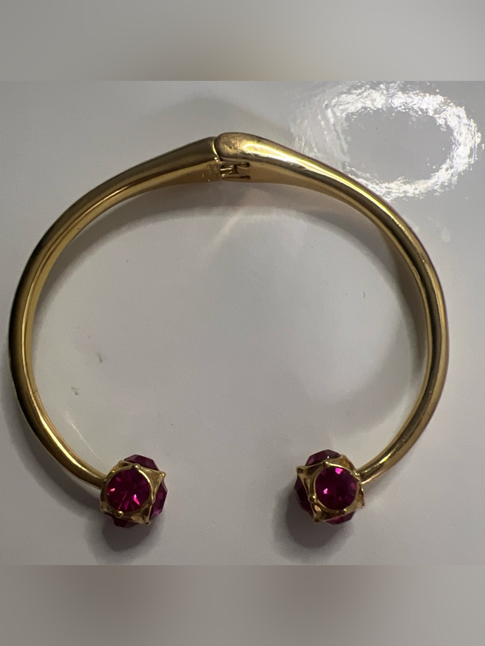 Kate Spade New York Gold-Tone Fuchsia Crystal Hinged Bangle Bracelet